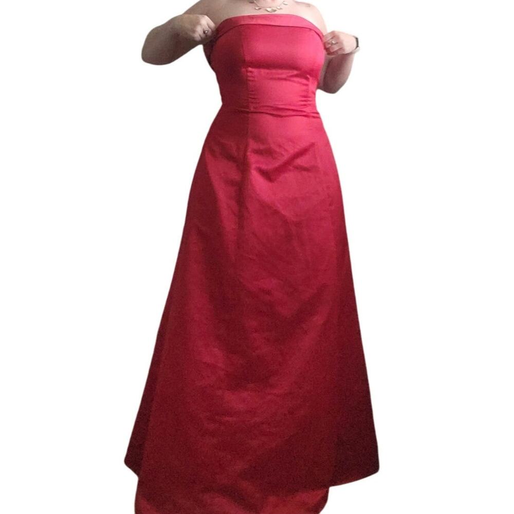 Vintage Y2K Prom Dress Formal Red Satin Strapless Ballgown Black Crinoline